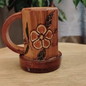 Vintage Handcrafted Mini Bamboo Tiki Mug with Floral Design
